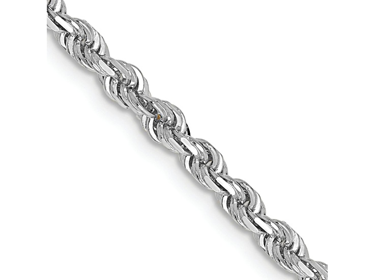 Rhodium Over 10k White Gold 3mm Solid Diamond-Cut Quadruple Rope 22 Inch Chain