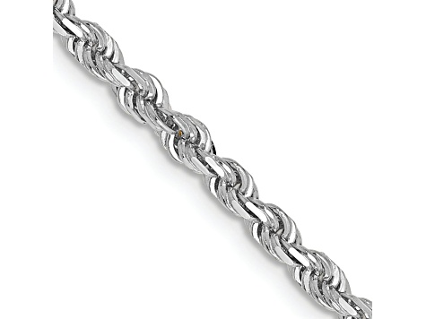 Rhodium Over 10k White Gold 3mm Solid Diamond-Cut Quadruple Rope 26 Inch Chain