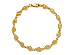 14k Yellow Gold Textured Conch Shell Link Bracelet
