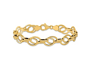 14k Yellow Gold Polished and Textured 11mm Fancy Link Bracelet