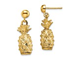 14k Yellow Gold Textured 3D Pineapple Dangle Earrings