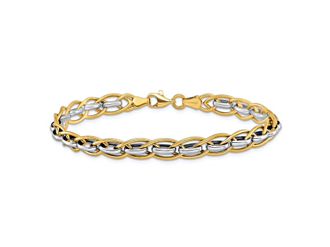 14K Two-tone Gold Polished 6mm Fancy Link Bracelet