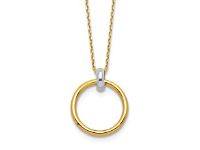 14K Two-tone Gold Polished Circle Pendant With 17 Inch Cable Chain