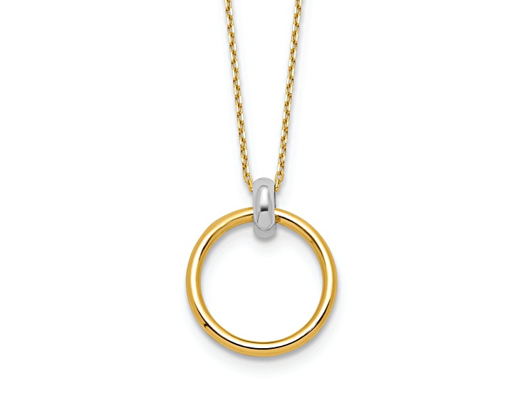 14K Two-tone Gold Polished Circle Pendant With 17 Inch Cable Chain