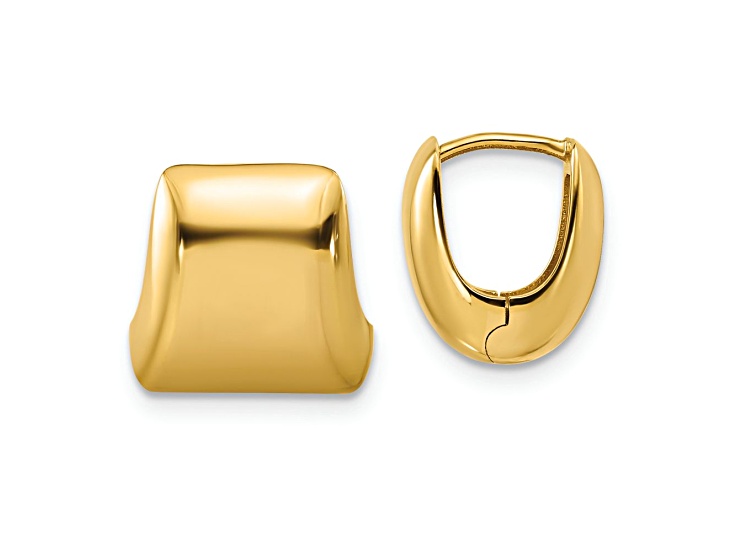 14k Yellow Gold 7/16 inch Polished Puff Square Hinged Hoop Earrings