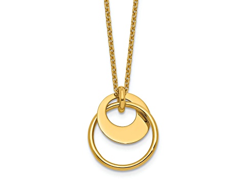 14K Yellow Gold Polished Fancy Double Circle Pendant with 16 Inch Cable Chain