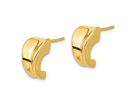 14k Yellow Gold Polished 9/16" J-Hoop Post Earrings