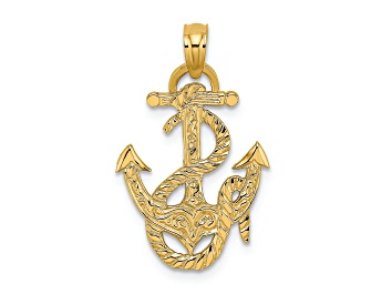 Picture of 14k Yellow Gold Polished and Textured Anchor and Rope Charm