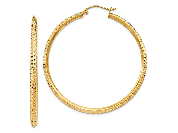 14k Yellow Gold 1 3/4 inch Diamond-Cut Knife Edge Hoop Earrings