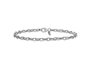Rhodium Over 14k White Gold Polished 3.45mm Fancy Flat Cable Link Bracelet