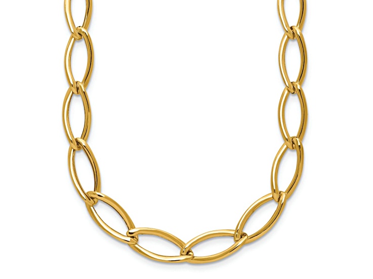 14k Yellow Gold Polished Fancy Oval Link 18.25 Inch Necklace