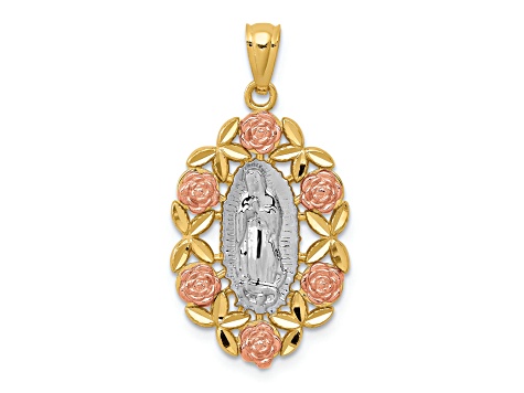 14K Yellow and Rose Gold with White Rhodium Guadalupe Pendant