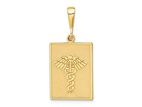 14k Yellow Gold Textured Caduceus Pendant