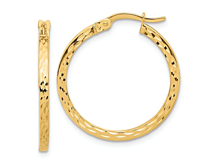 14k Yellow Gold 1/1 inch Diamond-Cut Hoop Earrings