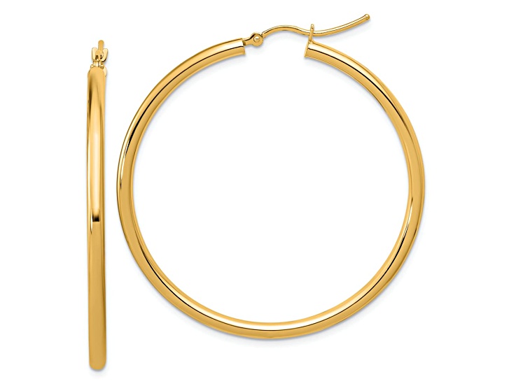 14k Yellow Gold 1 3/4 inch Polished Tube Hoop Earrings