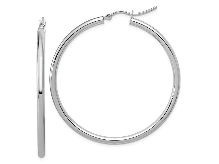 Rhodium Over 14k White Gold 1 3/4 inch Polished Tube Hoop Earrings