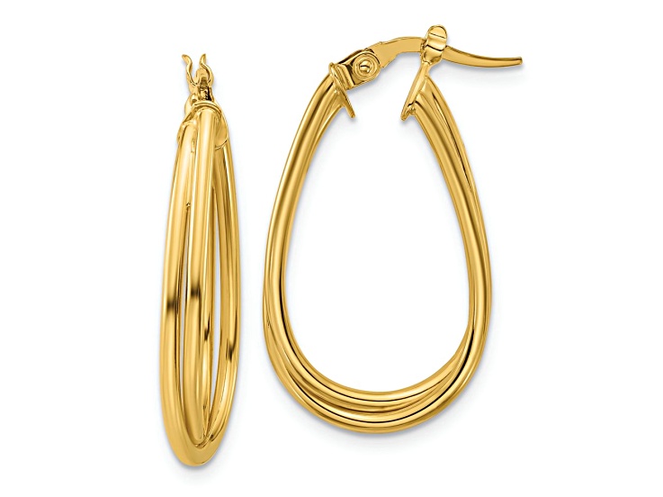 10k Yellow Gold 1 1/8 inch Polished Twist Teardrop Hoop Earrings