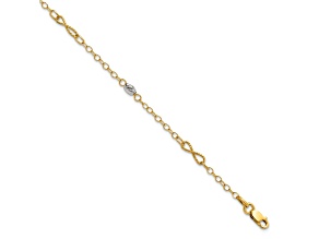 14K Two-tone Gold Polished and Diamond-Cut Infinity and Bead Station Anklet