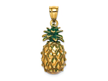 Picture of 14k Yellow Gold Polished and Textured 3D Enameled Pineapple Charm