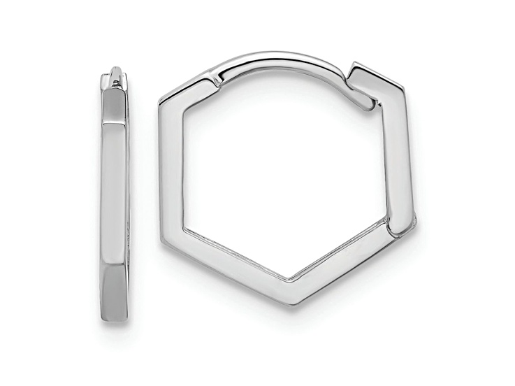Rhodium Over 14k White Gold 1/2 inch Polished Geometric Hoop Earrings
