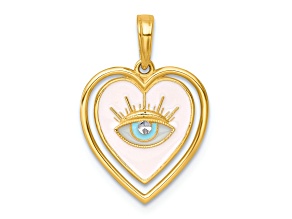 14K Two-tone Gold Polished Multi Color Enamel Eye In Heart Charm