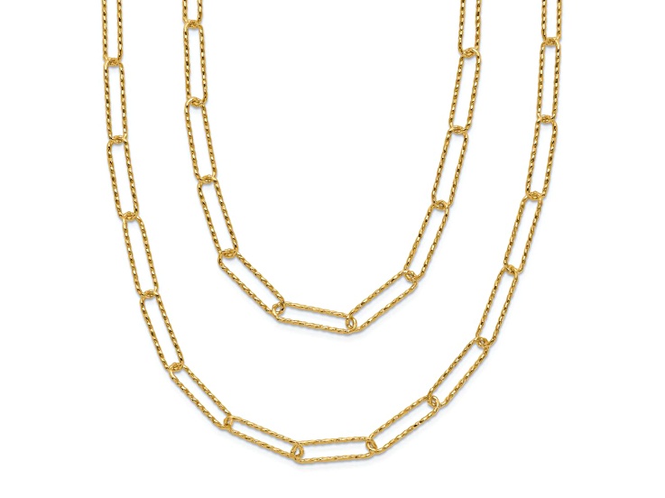14k Yellow Gold Polished and Textured 2-strand Paperclip Link 16.5 Inch Necklace
