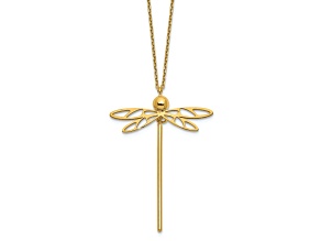 14K Yellow Gold Polished Dragonfly Pendant with 16 Inch Cable Chain