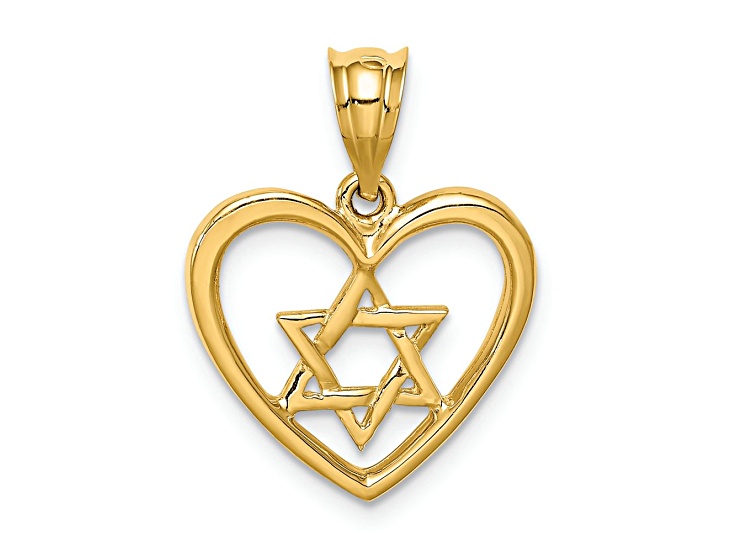 14k Yellow Gold Polished Star of David in Heart Pendant