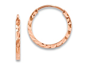 14k Rose Gold 9/16" Diamond-Cut Square Tube Endless Hoop Earrings