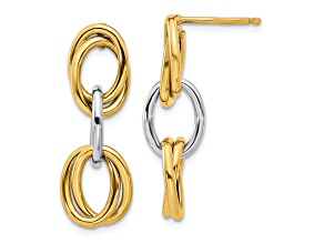 14K Two-tone Gold Polished Ovals Dangle Earrings
