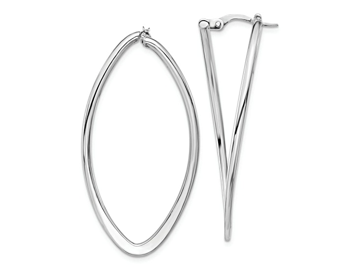 Rhodium Over 14K White Gold 1 3/4 inch Polished Oval Hoop Earrings