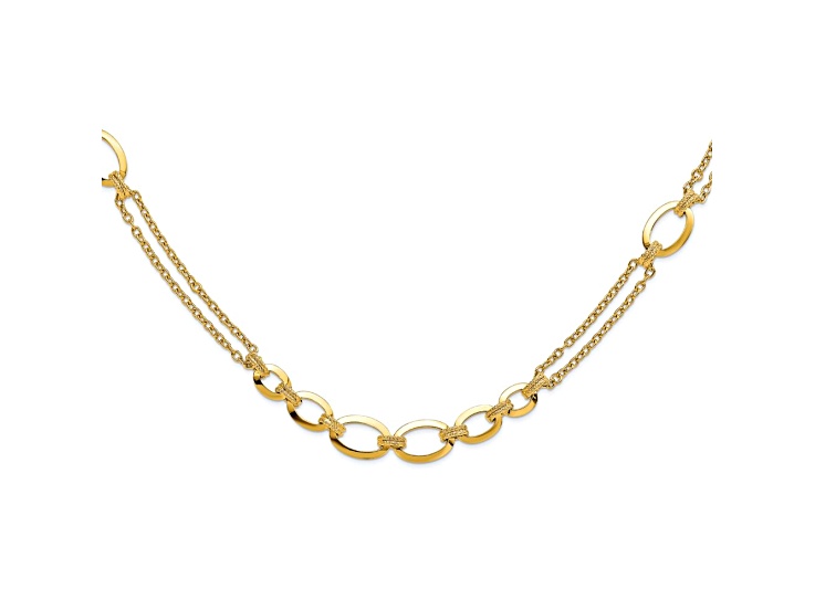 14k Yellow Gold Polished and Diamond-Cut Fancy Double-stranded Link 23.5 Inch Necklace