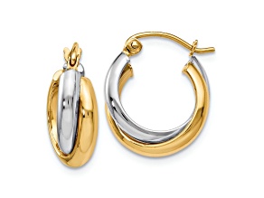10K Two-tone Gold 9/16 inch Polished Hinged Hoop Earrings