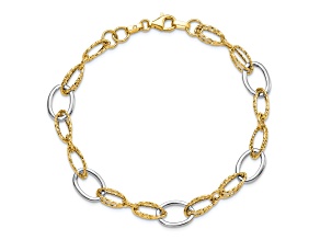 14K Two-tone Gold Polished and Textured 8mm Fancy Link Bracelet