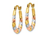 14k Yellow Gold and Rhodium Over 14k Yellow Gold Diamond-Cut 5/8" Scalloped Hoop Earrings