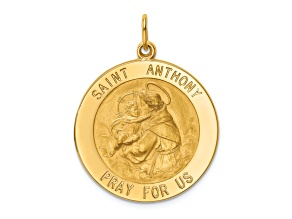 14k Yellow Gold Solid Polished and Satin Large Round Saint Anthony Medal Pendant