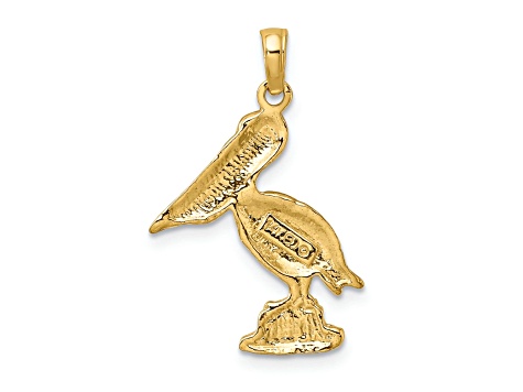 14k Yellow Gold and Rhodium Over 14k Yellow Gold Textured Standing Pelican Charm