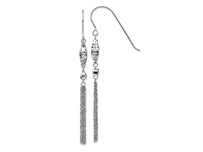 Rhodium Over 14k White Gold Diamond-Cut Bead and Chain Dangle Earrings