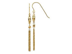 14k Yellow Gold Diamond-Cut Bead and Chain Dangle Earrings