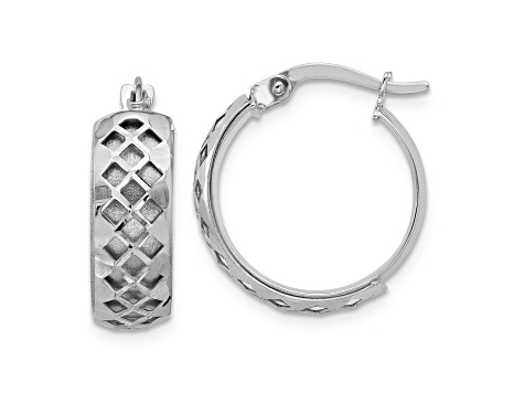 Rhodium Over 14k White Gold 11/16 inch Polished and Brushed Fancy Hoop Earrings