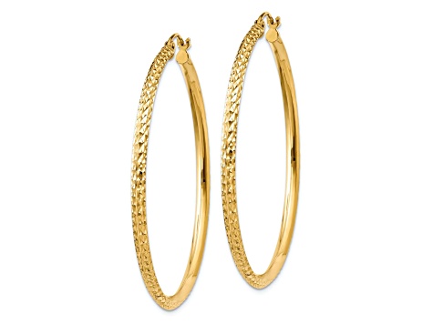 14k Yellow Gold 1 3/4" Knife Edge Diamond-Cut Hoop Earrings