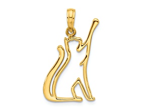 14k Yellow Gold Polished Cat Reaching Pendant