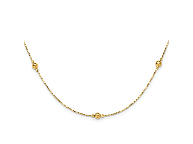14k Yellow Gold Polished Textured and Diamond-Cut Beads 17 Inch Necklace