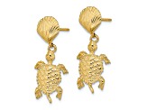 14k Yellow Gold Textured Shell and Sea Turtle Dangle Earrings