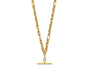 14k Yellow Gold Polished Fancy Link Dangle Bar 17 Inch Necklace