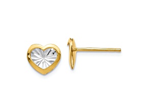 14K Two-tone Gold Polished and Diamond-Cut Heart Stud Earrings