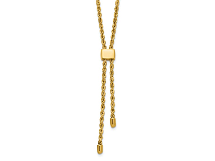 14k Yellow Gold Polished and Diamond-Cut Fancy Rope Adjustable 19 Inch Necklace