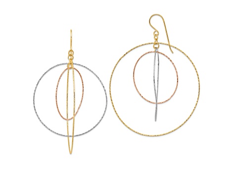 14k Yellow Gold, 14k White Gold and 14k Rose Gold Diamond-Cut Graduated Circles Dangle Earrings