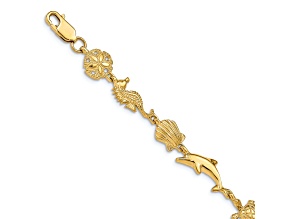 14k Yellow Gold Textured Sea Life Link Bracelet