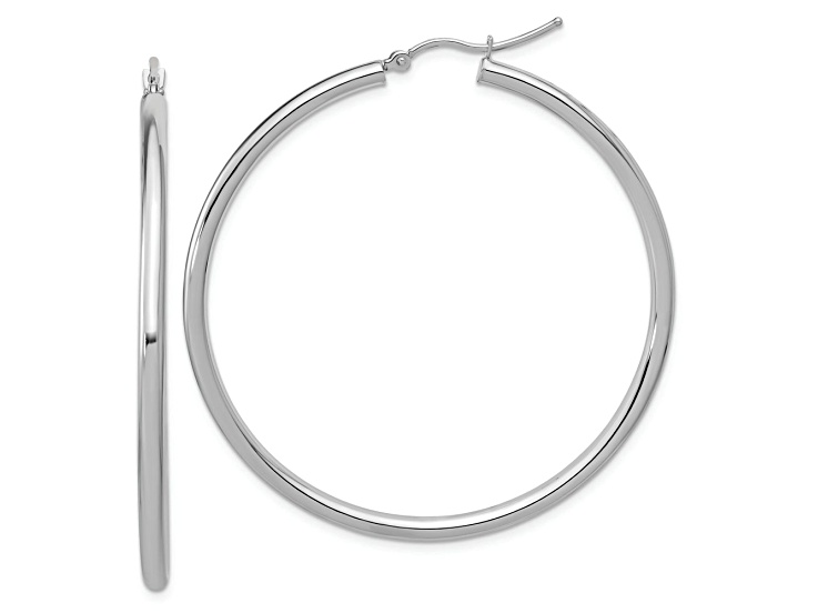 Rhodium Over 14k White Gold 2 1/16 inch Polished Tube Hoop Earrings